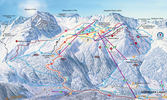 Náhled skimapy areálu Bergbahnen Gargellen