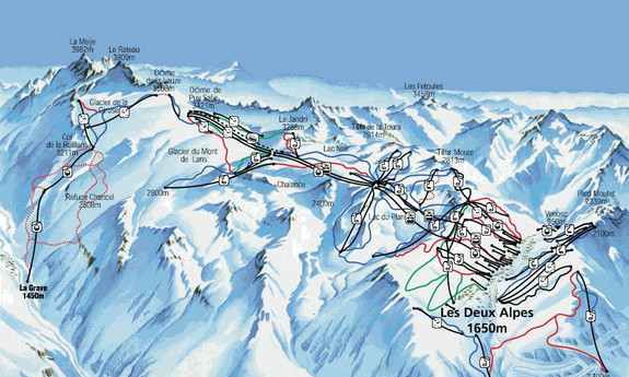 Náhled skimapy areálu Les 2 Alpes - lodowiec La Meije